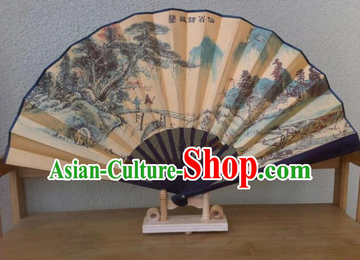 Traditional Chinese Crafts Silk Folding Fan China Sensu Ink Painting Hill Seno Accordion Fan for Men