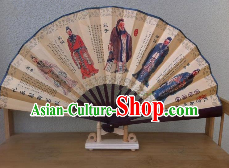Traditional Chinese Crafts Silk Folding Fan China Sensu Ink Painting Confucius Accordion Fan for Men