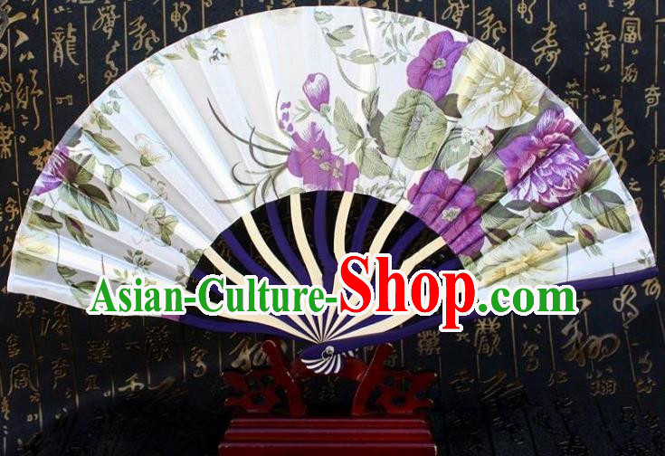 Traditional Chinese Crafts Peking Opera Folding Fan China Sensu Printing Flowers Japan White Silk Fan for Women