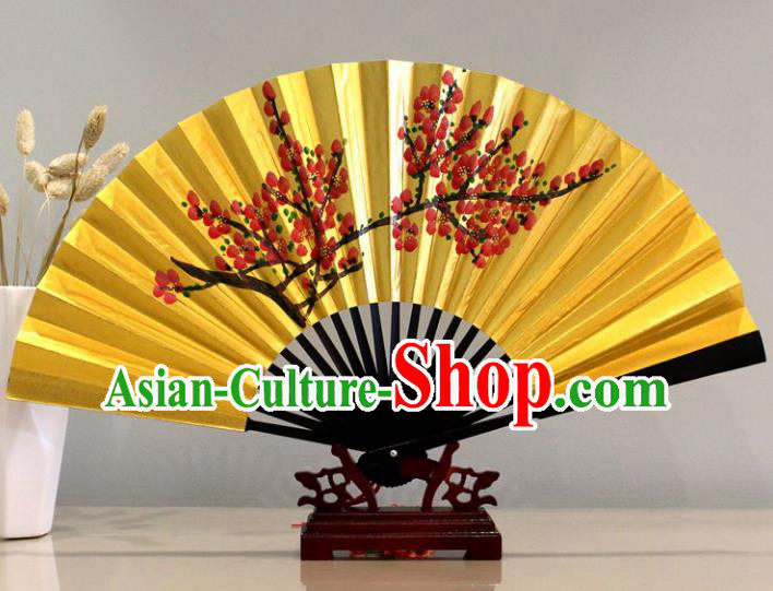 Traditional Chinese Crafts Peking Opera Folding Fan China Sensu Printing Flowers Golden Paper Fan for Women