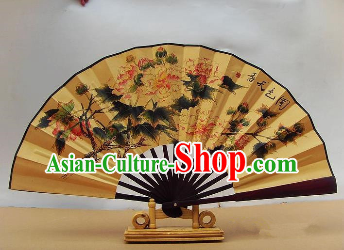 Traditional Chinese Crafts Peking Opera Folding Fan China Sensu Ink Painting Peony Silk Paper Fan