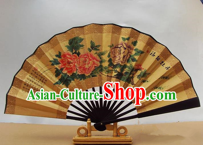 Traditional Chinese Crafts Peking Opera Folding Fan China Sensu Hand Painting Luoyang Peony Paper Fan