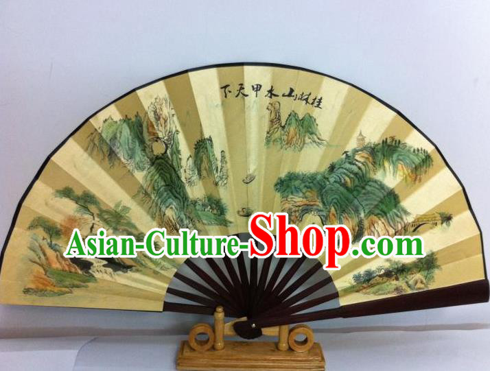 Traditional Chinese Crafts Peking Opera Folding Fan China Sensu Printing Guilin Scenery Silk Fan for Men