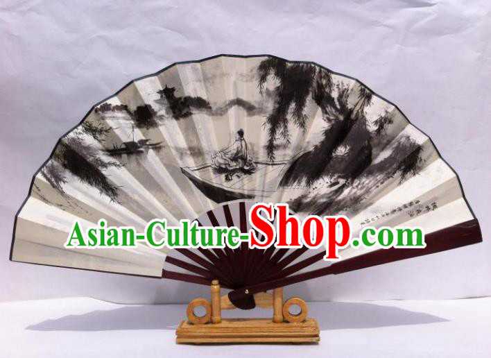 Traditional Chinese Crafts Peking Opera Folding Fan China Sensu Hand Ink Painting Soliloquy at Cold Mountain Temple Xuan Paper Fan