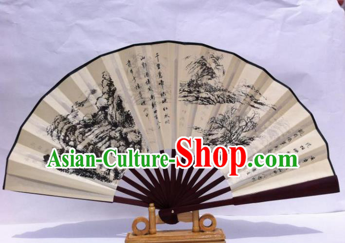 Traditional Chinese Crafts Peking Opera Folding Fan China Sensu Hand Ink Painting Xuan Paper Fan