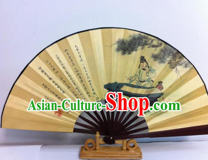 Traditional Chinese Crafts Peking Opera Folding Fan China Sensu Printing Chinese Poet Li bai Drunken Silk Fan for Men