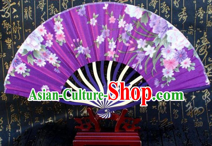 Traditional Chinese Crafts Peking Opera Folding Fan China Sensu Printing Flowers Japan Purple Silk Fan for Women