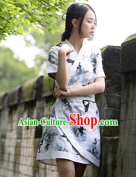 Traditional Ancient Chinese Young Women Cheongsam Ink Painting Dress, Republic of China Tangsuit Brocade Cheongsam for Women