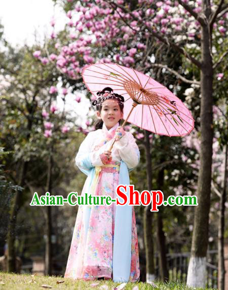 Traditional Ancient Chinese Costume Han Dynasty Princess Dress, Elegant Hanfu Clothing Chinese Little Girls Costume for Kids