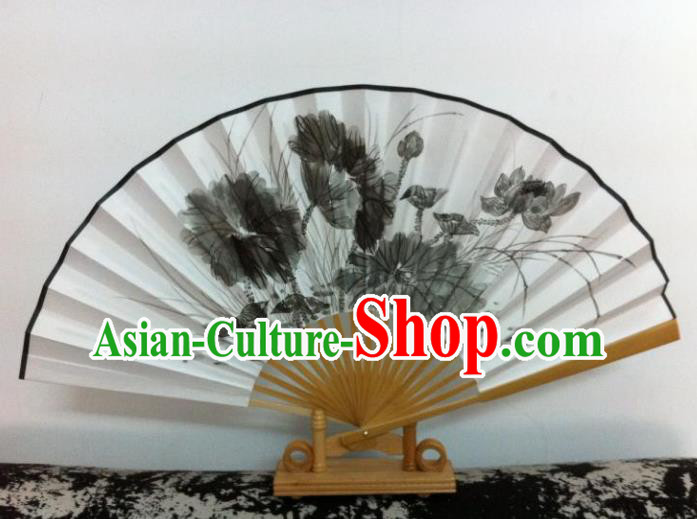 Traditional Chinese Crafts Peking Opera Folding Fan China Sensu Hand Ink Painting Lotus Chinese Xuan Paper Dance Fan for Women