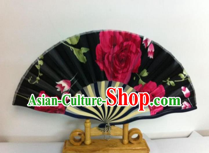 Traditional Chinese Crafts Peking Opera Folding Fan China Sensu Hand Painting Red Flowers Chinese Silk Dance Fan for Women