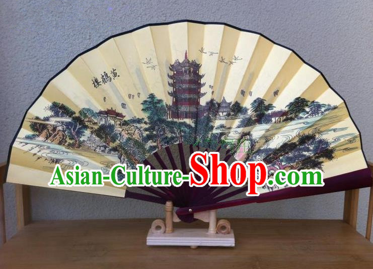 Traditional Chinese Crafts Peking Opera Folding Fan China Sensu Handmade Chinese Painting Yellow Crane Tower Silk Fan for Men