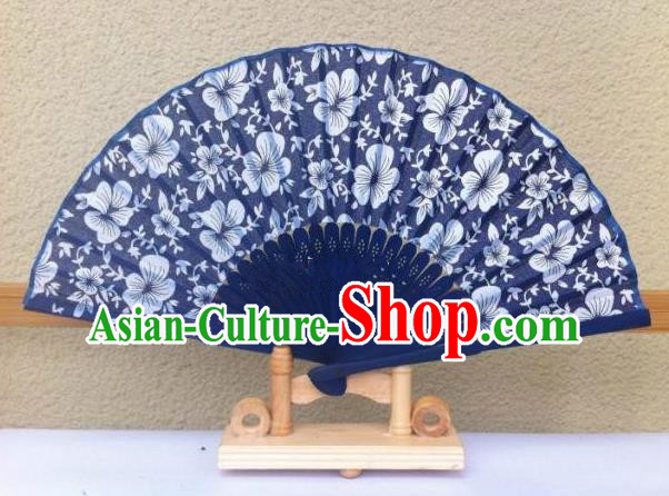 Traditional Chinese Crafts Peking Opera Folding Fan China Sensu Handmade Chinese Navy Fan for Women