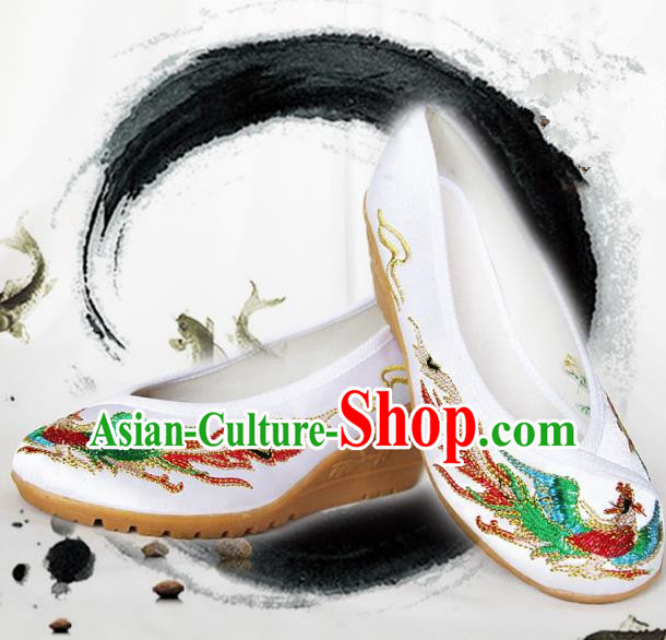 Traditional Chinese Ancient Wedding Cloth Shoes, China Princess Shoes Hanfu Handmade Embroidery Phoenix Shoe for Women