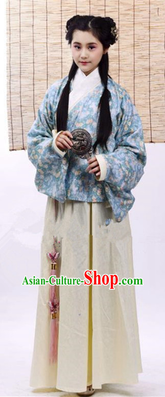 Traditional Chinese Ming Dynasty Young Lady Costume Blue Blouse and Skirt, China Ancient Hanfu Dress Princess Embroidery Clothing for Women