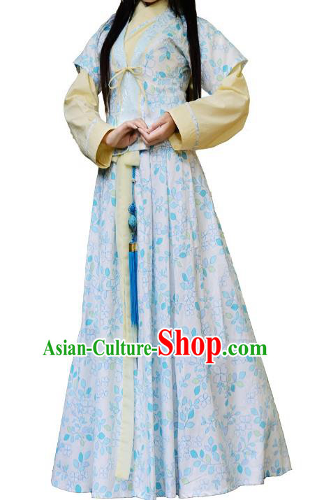 Traditional Chinese Ming Dynasty Young Lady Costume Blue Blouse and Skirt, China Ancient Hanfu Dress Princess Embroidery Clothing for Women