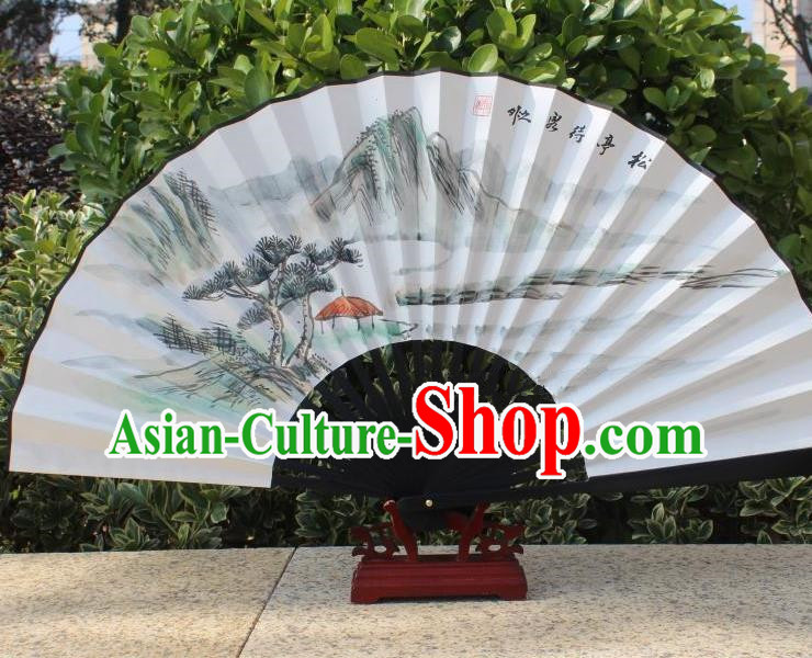 Traditional Chinese Crafts Peking Opera Folding Fan China Sensu Handmade Chinese Painting Pineburst Scenery Xuan Paper Fan for Women