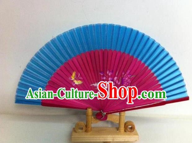 Traditional Chinese Crafts Peking Opera Folding Fan China Sensu Handmade Chinese Painting Orchid Rosy Fan for Women