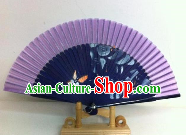 Traditional Chinese Crafts Peking Opera Folding Fan China Sensu Handmade Chinese Painting Orchid Navy Fan for Women