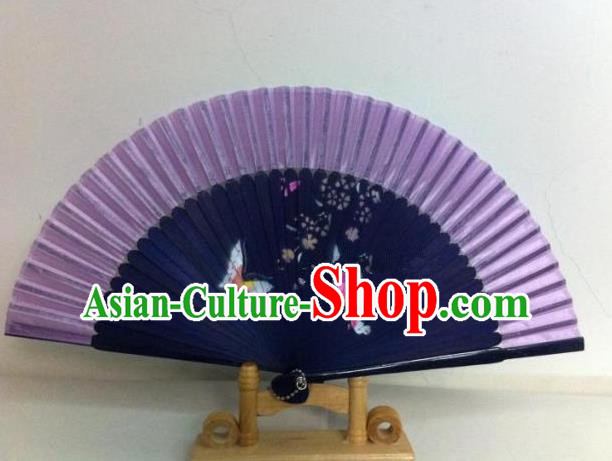 Traditional Chinese Crafts Peking Opera Folding Fan China Sensu Handmade Chinese Painting Butterfly Purple Fan for Women