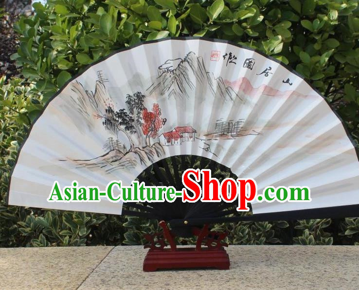 Traditional Chinese Crafts Peking Opera Folding Fan China Sensu Handmade Chinese Painting Mountain Scenery Xuan Paper Fan for Women