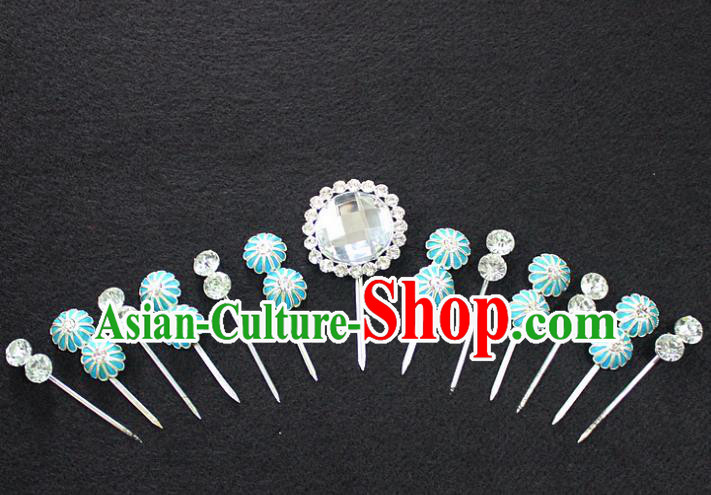 Traditional China Beijing Opera Young Lady Hair Accessories Complete Set, Ancient Chinese Peking Opera Hua Tan Headwear Diva Crystal Hairpins