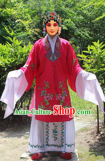 Traditional China Beijing Opera Young Lady Hua Tan Costume Embroidered Rosy Cape, Ancient Chinese Peking Opera Female Diva Embroidery Dress Clothing