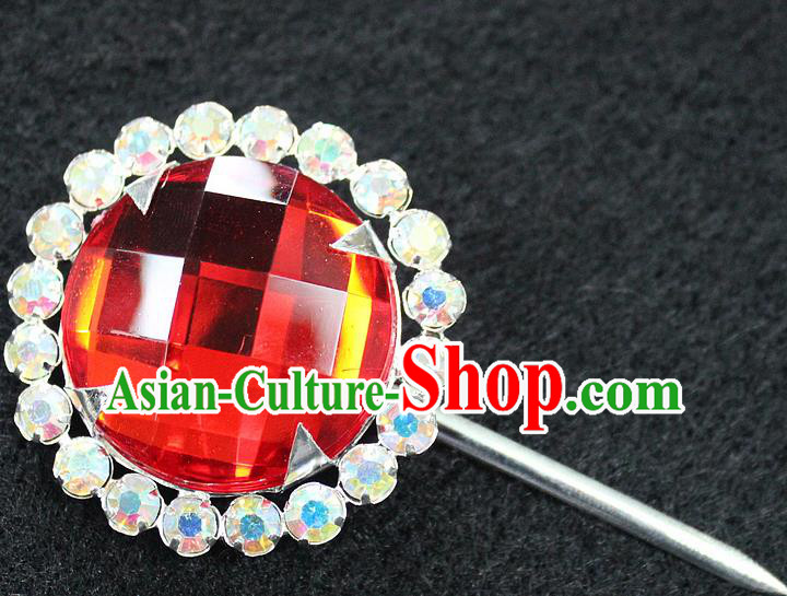Traditional China Beijing Opera Young Lady Hair Accessories Red Crystal Hairpin, Ancient Chinese Peking Opera Hua Tan Headwear Diva Hairpins