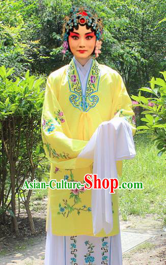 Traditional China Beijing Opera Young Lady Hua Tan Costume Embroidered Yellow Cape, Ancient Chinese Peking Opera Female Diva Embroidery Dress Clothing