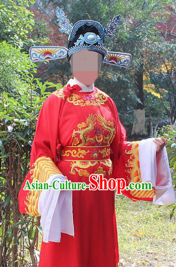 Traditional China Beijing Opera Niche Costume Lang Scholar Embroidered Robe and Headwear, Ancient Chinese Peking Opera Embroidery Gwanbok Clothing