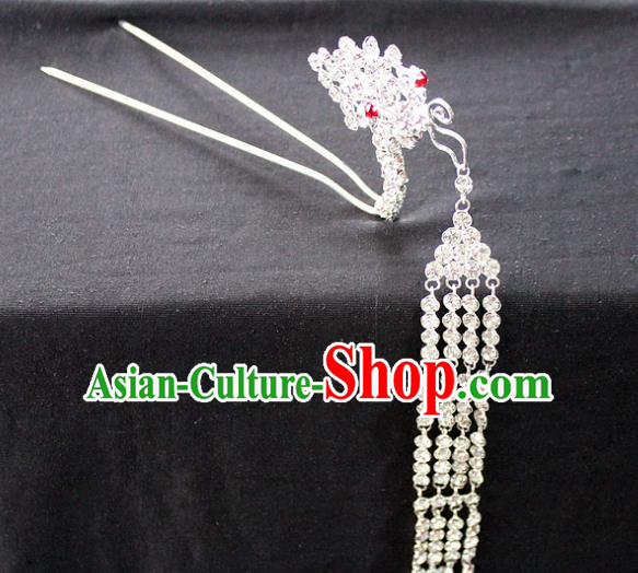 Traditional China Beijing Opera Young Lady Hair Accessories Tassel Step Shake, Ancient Chinese Peking Opera Hua Tan Diva Red Crystal Butterfly Hairpins