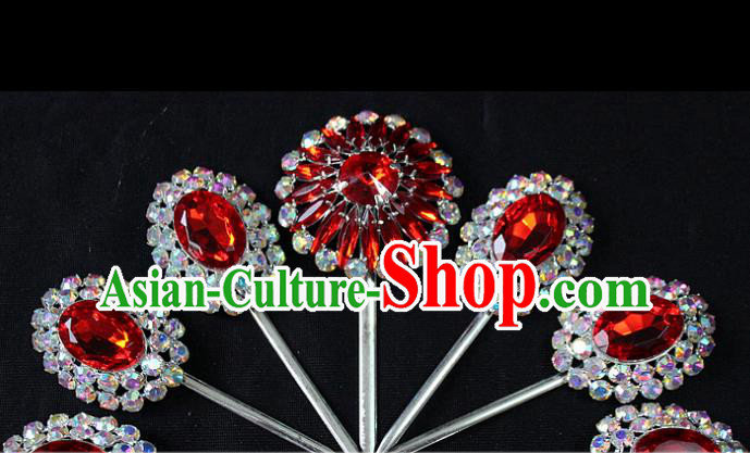 Traditional China Beijing Opera Young Lady Hair Accessories, Ancient Chinese Peking Opera Hua Tan Headwear Diva Red Crystal Hairpins