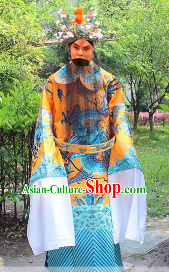 Traditional China Beijing Opera Niche Costume Emperor Embroidered Robe and Headwear, Ancient Chinese Peking Opera Embroidery King Gwanbok Clothing