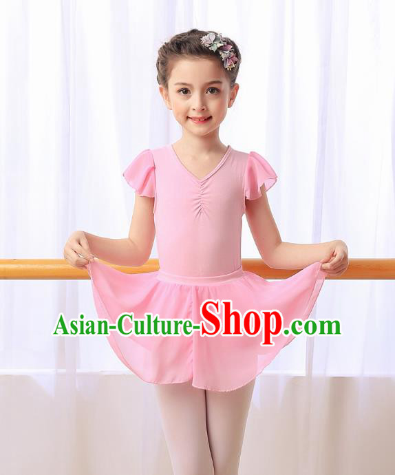 Chinese Modern Dance Costume, Children Opening Classic Ballet Dance Pink Dress for Girls Kids