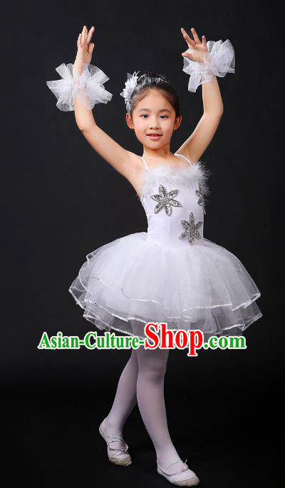 Top Grade Chinese Compere Professional Performance Catwalks Costume, Children Swan Dance Bubble Dress Modern Ballet Dance Dress for Girls Kids