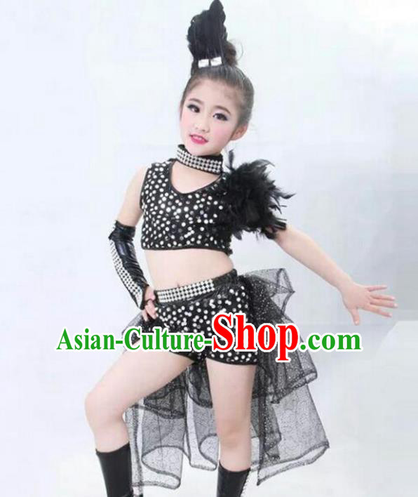 Top Grade Chinese Compere Professional Performance Catwalks Costume, Children Jazz Dance Full Dress Modern Dance Trailing Dress for Girls Kids