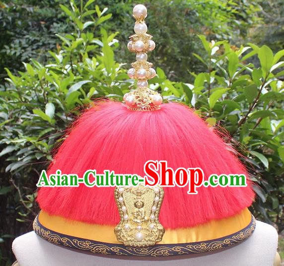 Traditional China Beijing Opera Emperor Hat, Ancient Chinese Peking Opera Qing Dynasty Manchu King Headwear