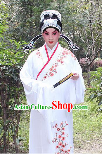 Traditional China Beijing Opera Niche Costume Lang Scholar Embroidered Robe and Headwear, Ancient Chinese Peking Opera Embroidery Yellow Xiucai Gwanbok Clothing