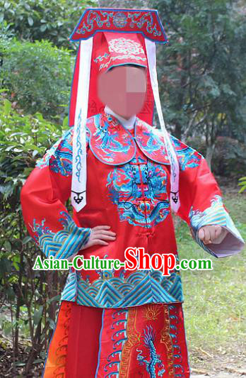 Traditional China Beijing Opera Takefu Costume Imperial Bodyguard Red Embroidered Robe and Hat, Ancient Chinese Peking Opera Embroidery Gwanbok Clothing