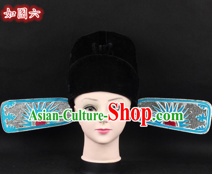 Traditional China Beijing Opera Young Men Hair Accessories Lang Scholar Hat, Ancient Chinese Peking Opera Magistrates Black Gauze Cap