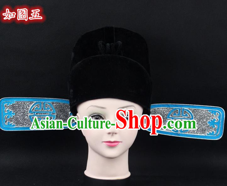 Traditional China Beijing Opera Young Men Hair Accessories Lang Scholar Hat, Ancient Chinese Peking Opera Magistrates Black Gauze Cap