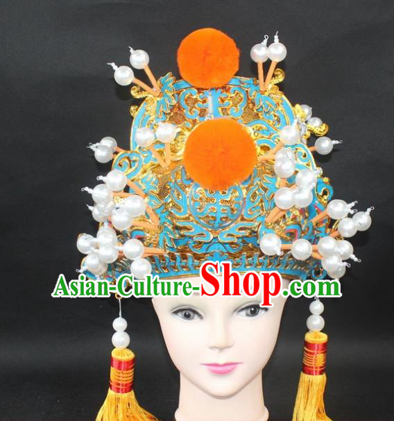 Traditional China Beijing Opera Young Men Hair Accessories Emperor Hat, Ancient Chinese Peking Opera King Official Hat Headwear