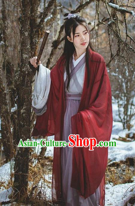 Traditional Ancient Chinese Swordswoman Costume Wide Sleeve Cardigan, Elegant Hanfu Clothing Chinese Jin Dynasty Imperial Princess Dress Clothing for Women