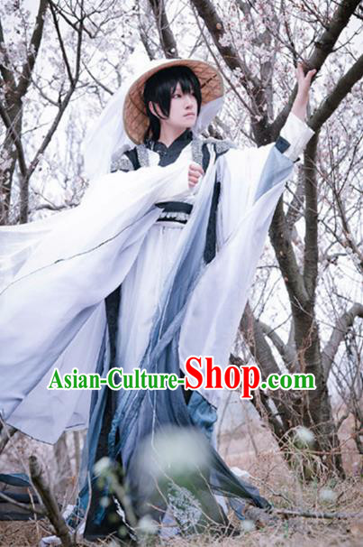 Traditional Ancient Chinese Swordsman Costume, Elegant Hanfu Clothing Chinese Jin Dynasty Kawaler Robe Clothing for Men