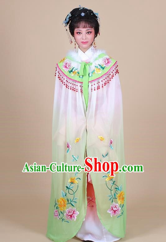 Traditional China Beijing Opera Young Lady Hua Tan Costume Female Embroidered Green Cloak, Ancient Chinese Peking Opera Diva Embroidery Mantle Clothing