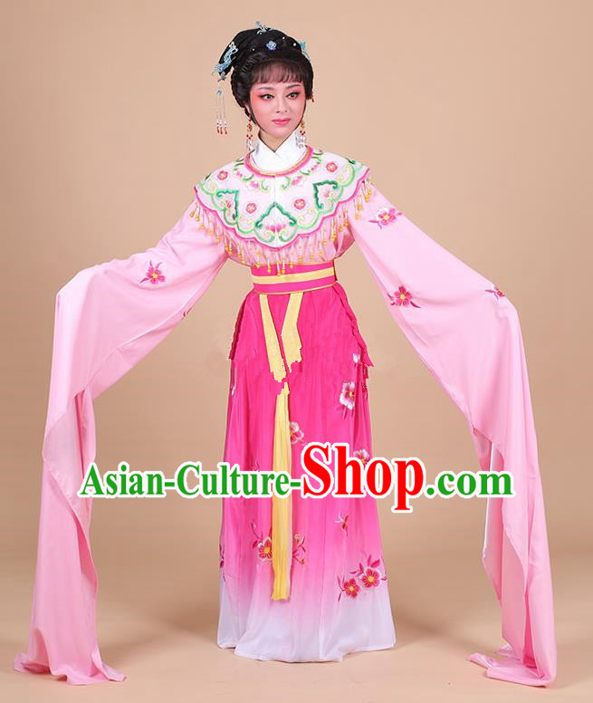 Traditional China Beijing Opera Young Lady Hua Tan Costume Female Water Sleeve Dance Rosy Clothing, Ancient Chinese Peking Opera Diva Embroidery Plum Blossom Dress