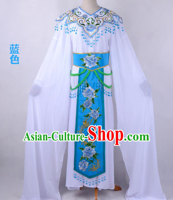 Traditional China Beijing Opera Young Lady Hua Tan Costume Cloud Shoulder Embroidered Clothing, Ancient Chinese Peking Opera Diva Embroidery Blue Dress Clothing