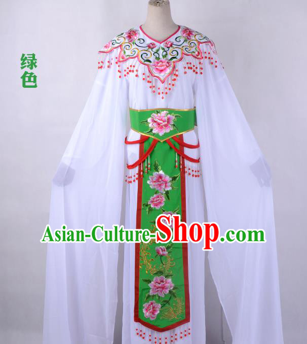 Traditional China Beijing Opera Young Lady Hua Tan Costume Cloud Shoulder Embroidered Clothing, Ancient Chinese Peking Opera Diva Embroidery Green Dress Clothing