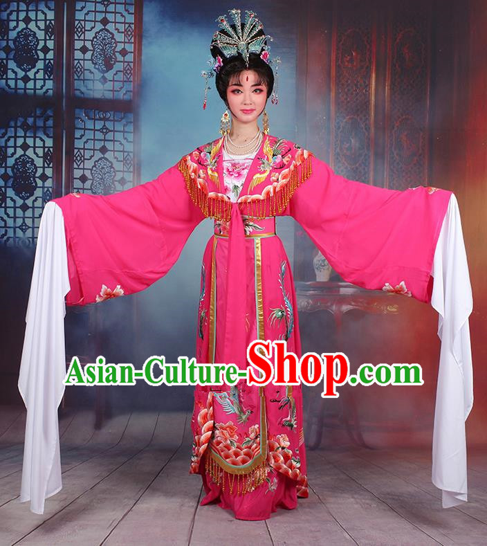 Traditional China Beijing Opera Young Lady Hua Tan Costume Diva Rosy Embroidered Cape, Ancient Chinese Peking Opera Imperial Concubine Embroidery Dress Clothing