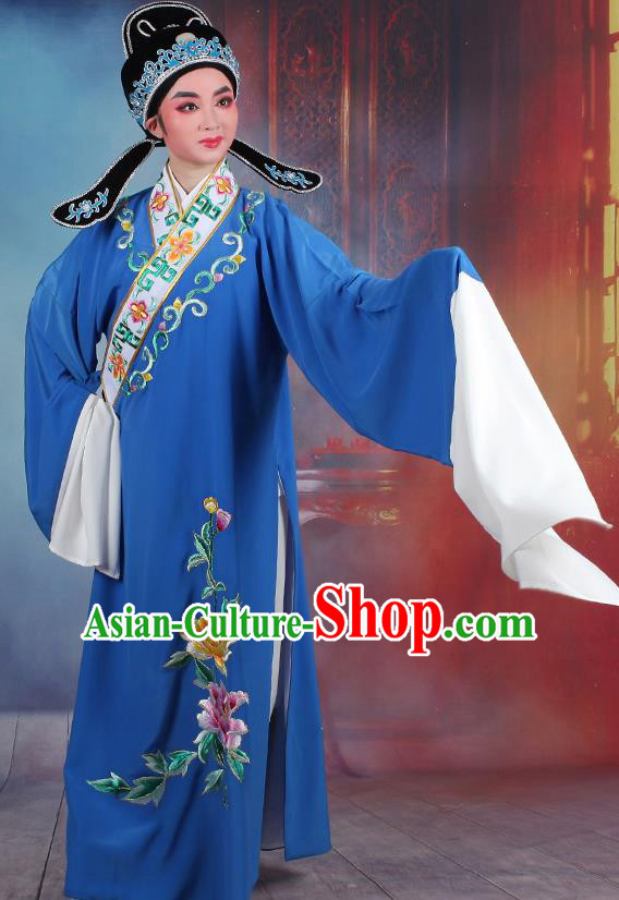 Traditional China Beijing Opera Young Men Costume Lang Scholar Royalblue Embroidered Robe, Ancient Chinese Peking Opera Niche Embroidery Clothing